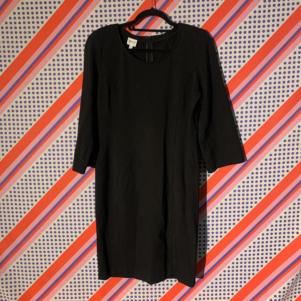 Armani Collezioni Black Midi Dress Size 10 Stretchy Classic Elegant Minimalist